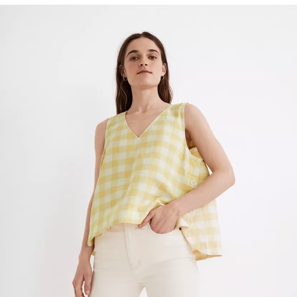 Madewell Gingham Side-Button Swing Tank